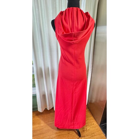 Vintage 1960s maxi dress, warm cherry red, Mod minimalist, hooded gown - Picture 6 of 9